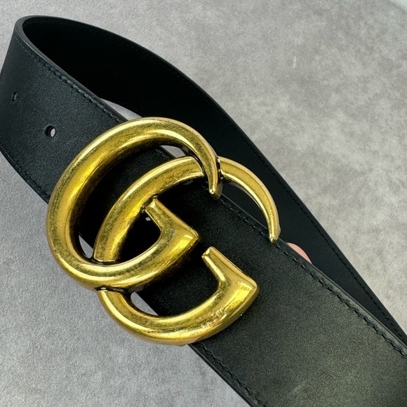 Gucci 2015 Re Edition Wide Leather Belt Gg Double Marmont Black 400593 70/28 - Picture 3 of 11